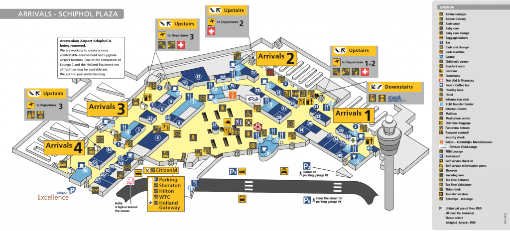 Mapa do Aeroporto de Amesterdão - chegadas