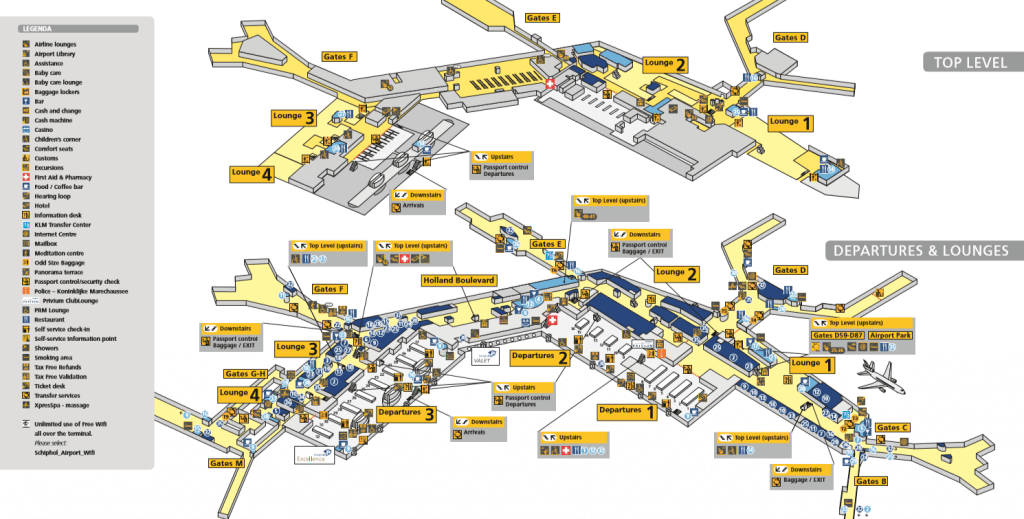 Mapa do Aeroporto de Amesterdão - partidas