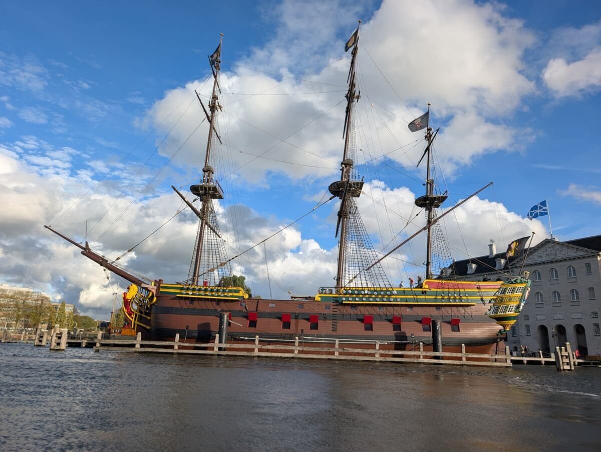 The replica VOC sailing ship in front of the maritime museum The replica VOC sailing ship in front of the maritime museum